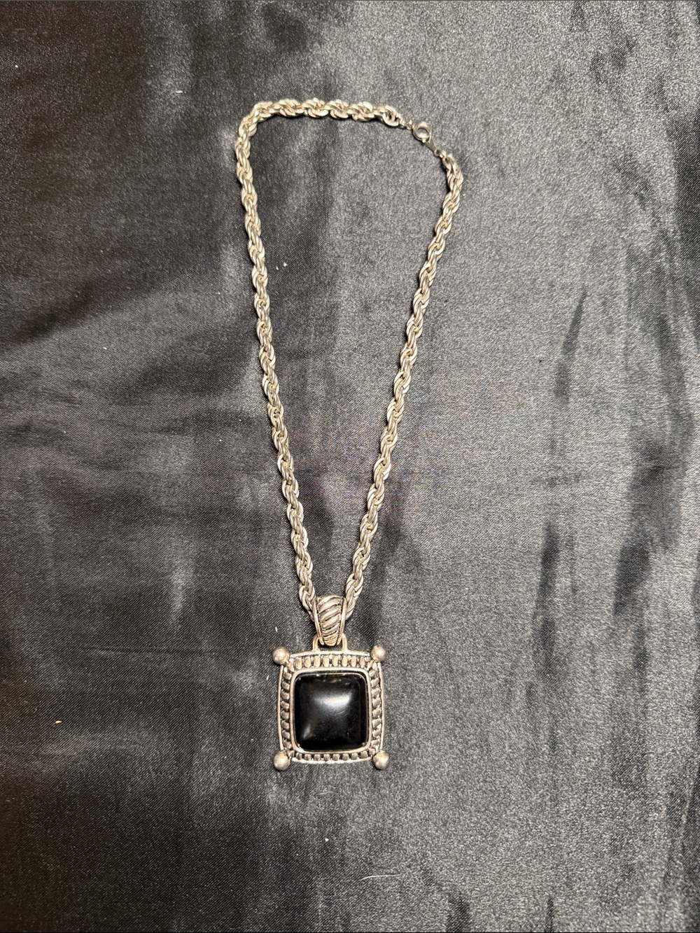 Premier Designs Sterling-Style Silver Necklace with Black Gem Pendant